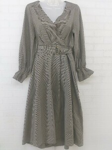 ◇ ◎ natural couture ベルト付 カシュクール 長袖 ロング ワンピース サイズF ベージュ レディース P