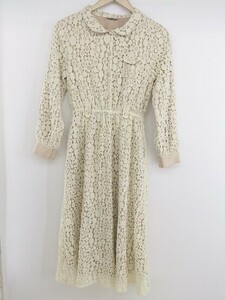 ◇ ◎ LEBECCA boutique ウエストベルト付き レース 長袖 ロング ワンピース サイズF ベージュ系 レディース P