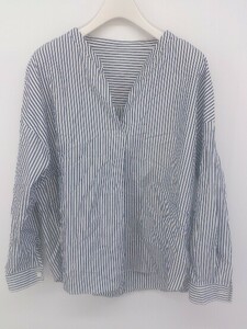 * INDIVI Indivi stripe long sleeve Skipper shirt blouse size 38 navy white group lady's P