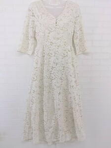 ◇ natural couture ナチュラルクチュール フラワーレース 五分袖 ロング ワンピース サイズF オフホワイト レディース P