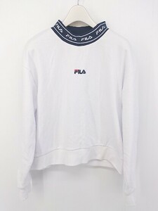 ◇ FILA フィラ ハイネック ロゴ 刺繍 長袖 トレーナー カットソー サイズF ホワイト系 ネイビー系 レディース P