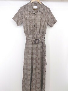 * * N WITHen with check short sleeves all-in-one size F Brown beige group lady's P