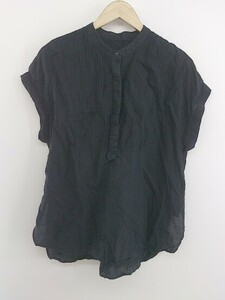 ◇ green label relaxing UNITED ARROWS ノーカラー 半袖 ブラウス カットソー ブラック レディース P