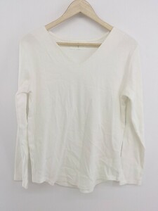 ◇ antiqua アンティカ Vネック 長袖 Tシャツ カットソー サイズL ホワイト系 レディース P