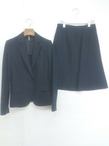 ◇ THE SUIT COMPANY She シャドーストライプ 1B 膝丈 スカート スーツ セットアップ サイズ38 ネイビー レディース P