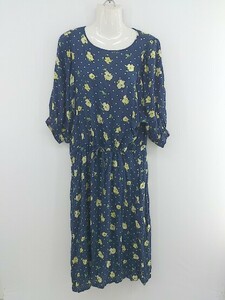 * * hlaada by ROSE BUD total pattern 7 minute sleeve long One-piece size F navy yellow multi lady's P