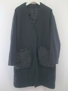 ◇ ◎ w closet ダブルクローゼット ノーカラー 長袖 コート サイズF ダークグレー レディース P