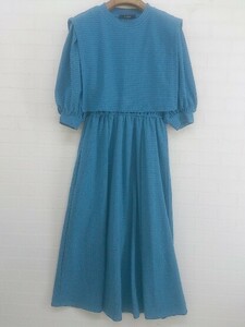 ◇ w closet ダブルクローゼット フェイクレイヤード 半袖 ロング ワンピース サイズF ブルー レディース P