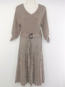 ◇ ◎ natural couture ストライプ 長袖 膝下丈 ワンピース サイズS ベージュ ホワイト系 レディース P