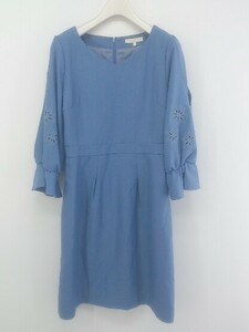 ◇ PROPORTION BODY DRESSING 刺繍 八分袖 ミニ ワンピース サイズ3 ブルー系 レディース P