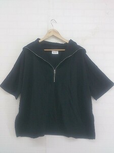 ◇ Libra Cue リブラ キュー ハーフジップ スリット 半袖 Tシャツ カットソー サイズF ブラック レディース P