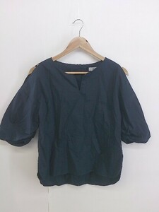 * nano universe Nano Universe key neck shoulder opening . minute sleeve blouse cut and sewn size 36 navy lady's P