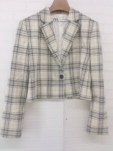 ◇ ◎ ZARA ザラ チェック 1B 長袖 ショート ジャケット サイズEUR M USA M MEX 28 ベージュ グレー マルチ レディース P