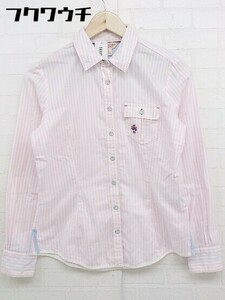 ◇ Brooks Brothers ストライプ ロゴ刺繍 ラウンドヘム 長袖 シャツ サイズ US 2 UK 8 FR 36 ピンク ホワイト メンズ