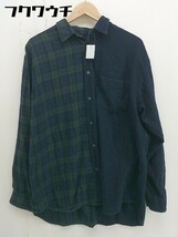 ◇ ◎ BEAMS ビームス チェック ラウンドヘム 長袖 シャツ サイズ M ネイビー ダークグリーン メンズ_画像1