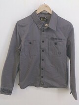 ◇ BUFM?BLACK FLAME 刺繍 長袖 シャツ サイズ15 1/2 パープル グレー系 ブラック メンズ P_画像2