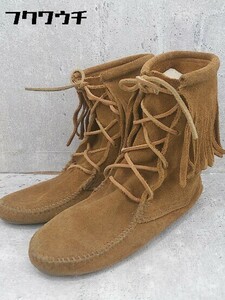 ◇ MINNETONKA ミネトンカ フリンジ ショート ブーツ (24cm相当) キャメル * 1002799874779