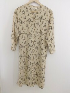 ◇ ◎ chocol raffine robe 花柄 長袖 膝下丈 ワンピース サイズF ライトベージュ ホワイト グレー レディース P