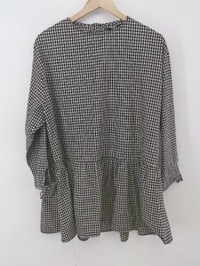 ◇ ZARA BASIC ザラ ベーシック チェック 長袖 ミニ ワンピース サイズS ブラック ホワイト系 レディース P