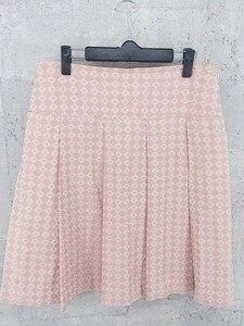 ◇ BCBGMAXAZRIA 総柄 膝丈 ワイドプリーツ スカート サイズ6 ベージュ ピンク系 レディース P