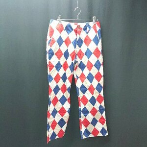 ◇ LOUDMOUTH アーガイル柄 派手 カラフル 個性的 スリット パンツ サイズ28 ブルー/レッド/ホワイト メンズ E