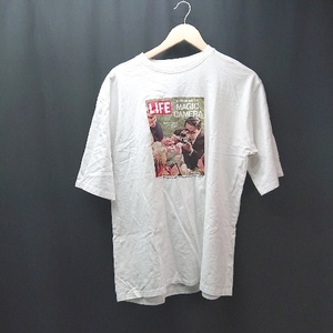 ◇ MUHET ミュエータ フロントデザイン シンプル カジュアル ゆったりめ 半袖 Tシャツ サイズLL ホワイト メンズ E