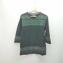 ◇ beams heart プルオーバー ノルディック柄 カジュアル 七分袖 カットソー サイズM ブラック メンズ E_画像1