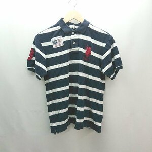 ◇ U.S.POLO ASSN ボーダー柄 刺?ロゴ 3 夏 カジュアル 半袖 ポロシャツ サイズLL ネイビー/ホワイト メンズ E