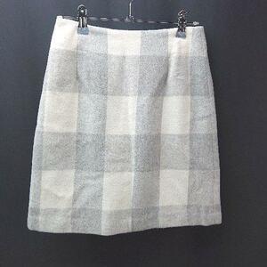 * naturalbeautybasic check ga- Lee casual knee height flair skirt size XS white / gray lady's E