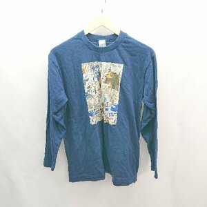 ◇ KUME.JP フロントプリント クルーネック シンプル 長袖 ロングTシャツ サイズM ブルー レディース E