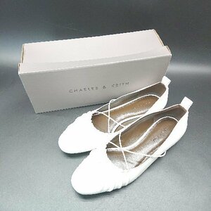 ◇ ◎ charles&keith ギャザー クロス フラット シューズ ラウンドトゥ パンプス サイズ39 ホワイト レディース E