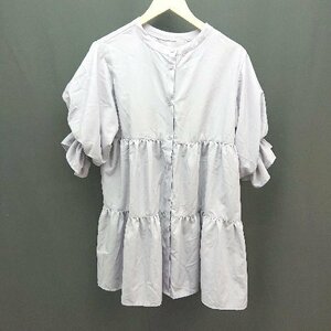 ◇ w closet フロントボタン 袖フリル 薄手 涼しい 半袖 ロング ワンピース サイズF パープル レディース E