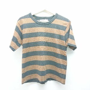 ◇ mhl. クルーネック ボーダー カジュアル ベーシック 半袖 Ｔシャツ サイズII ブラウン/ネイビー レディース E