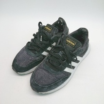 ◇ adidas アディダス SPG753001 3本ライン ブランドロゴ スニーカー サイズ240 ブラック レディース E_画像1