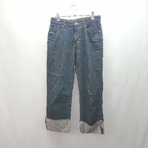 ◇ JEANASIS ジーナシス カジュアル 折り返し 切りっぱなし ワイド デニムパンツ サイズM ネイビー レディース E