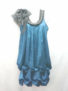 ◇ cecil mcbee リボン パーティ ギャザー エレガント ラインストーン ミニ丈 ワンピース サイズM ブルー レディース E