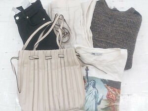 ■ ◎ 《 ZARA ザラ まとめ売り5点セット サイズEUR 32&XS&M&L セーター Tシャツ パンツ バッグ レディース メンズ 》 P