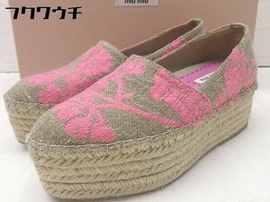 * * MIU MIU Jaguar do espadrille Italy made thickness bottom slip-on shoes shoes size 34 beige pink series lady's 