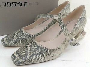 * * merry jenny square tu block heel python print strap pumps size 38 beige black lady's 