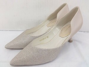 ◇ ◎ LACE LADIES 光沢 切替 ポインテッドトゥ ヒール パンプス サイズ22.5 ピンクベージュ系 レディース