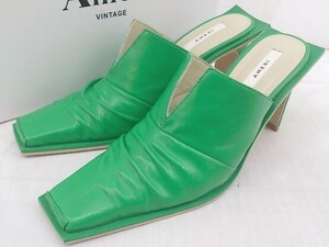 ◇ ◎ Ameri Americanure Square Tou Shoes Size M Green Ladies