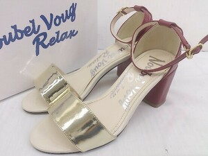 ◇ ◎ ＮＯＵＢＥＬ ＶＯＵＧ ＲＥＬＡＸ オープントゥ チャンキーヒール サンダル サイズＬ ゴールド レッド レディース