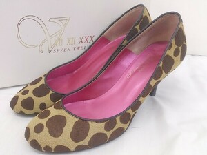 * * VII XII XXX animal pattern round tu heel pumps size 35 1/2 Brown beige lady's 