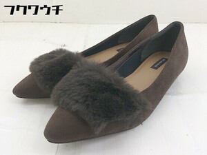 * NATURAL BEAUTY BASIC fake fur po Inte dotu Flat pumps size 24.5 dark brown lady's 