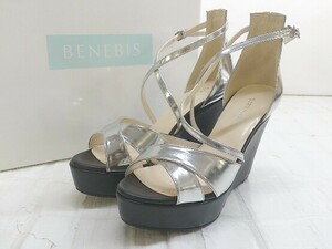 ◇ ◎ BENEBIS べネビス ウエッジソール アンクルストラップ ヒール サンダル サイズ23 1/2 シルバー レディース