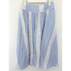 * IENA Iena stripe long flair skirt size 38 white light blue lady's 