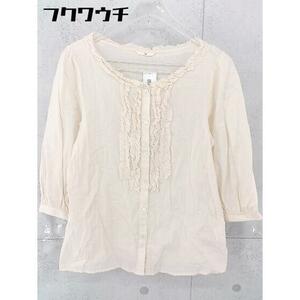 * * SHIPS Ships frill 7 minute sleeve shirt blouse beige group lady's 