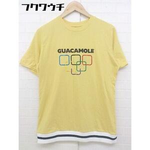 ◇　◎ GUACAMOLE タグ付き　定価1.1万円　ロゴ　刺繍 半袖 Tシャツ カットソー サイズM イエロー　マルチ レディース