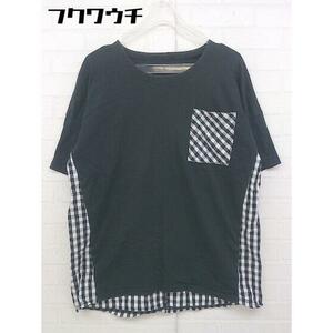 ◇ antiqua tree cafe 切替 チェック 半袖 Tシャツ カットソー サイズ M ブラック ホワイト レディース