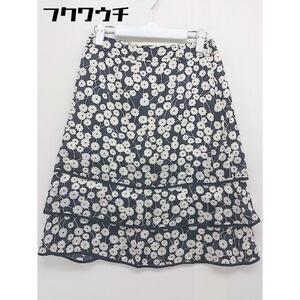 * COURREGES Courreges silk 100% side Zip floral print knees height flair skirt size 38 navy ivory lady's 